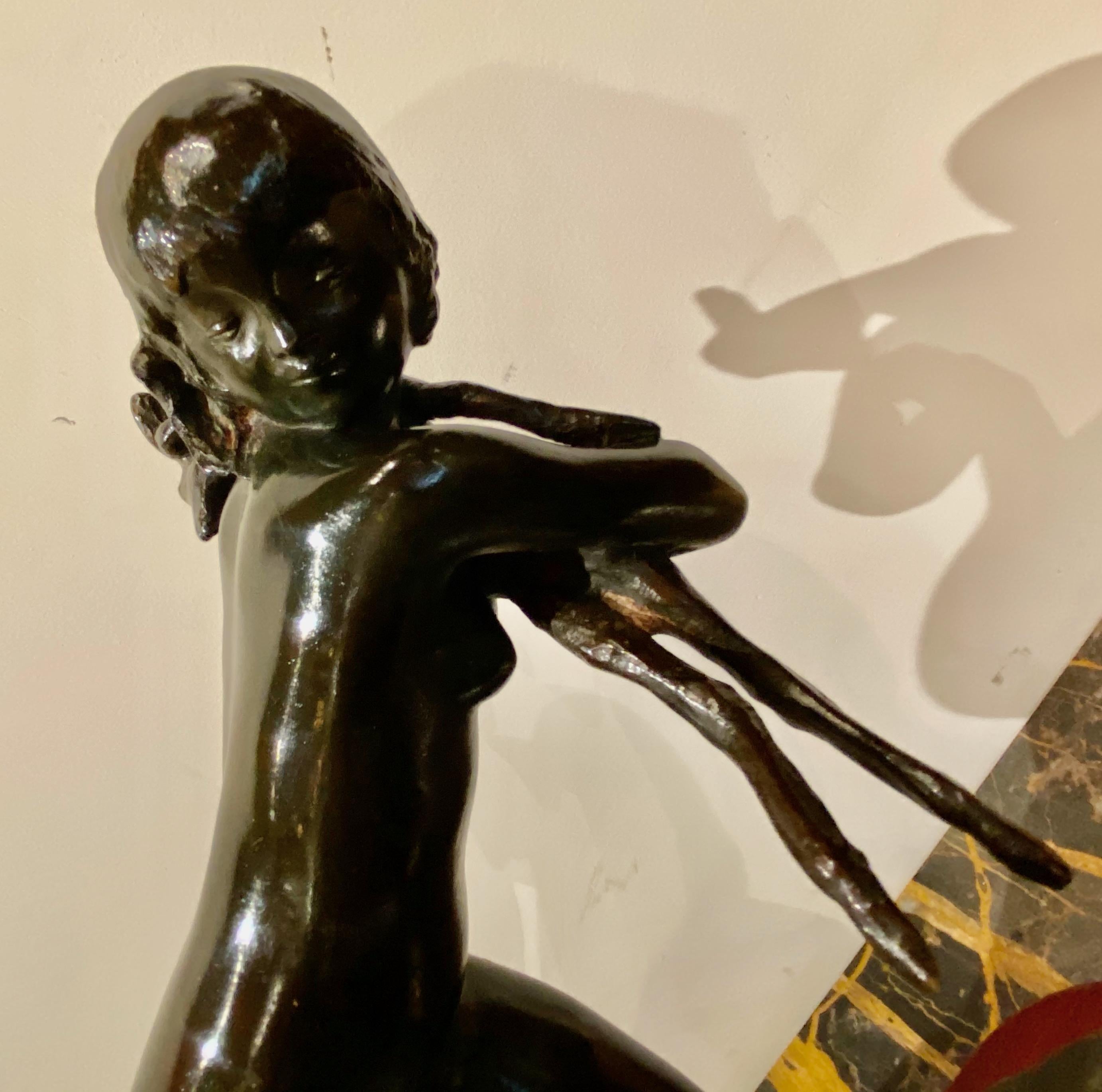 Ary Bitter Bronze Art Deco Sculpture Woman Running with Lambs Bronze For Sale 4