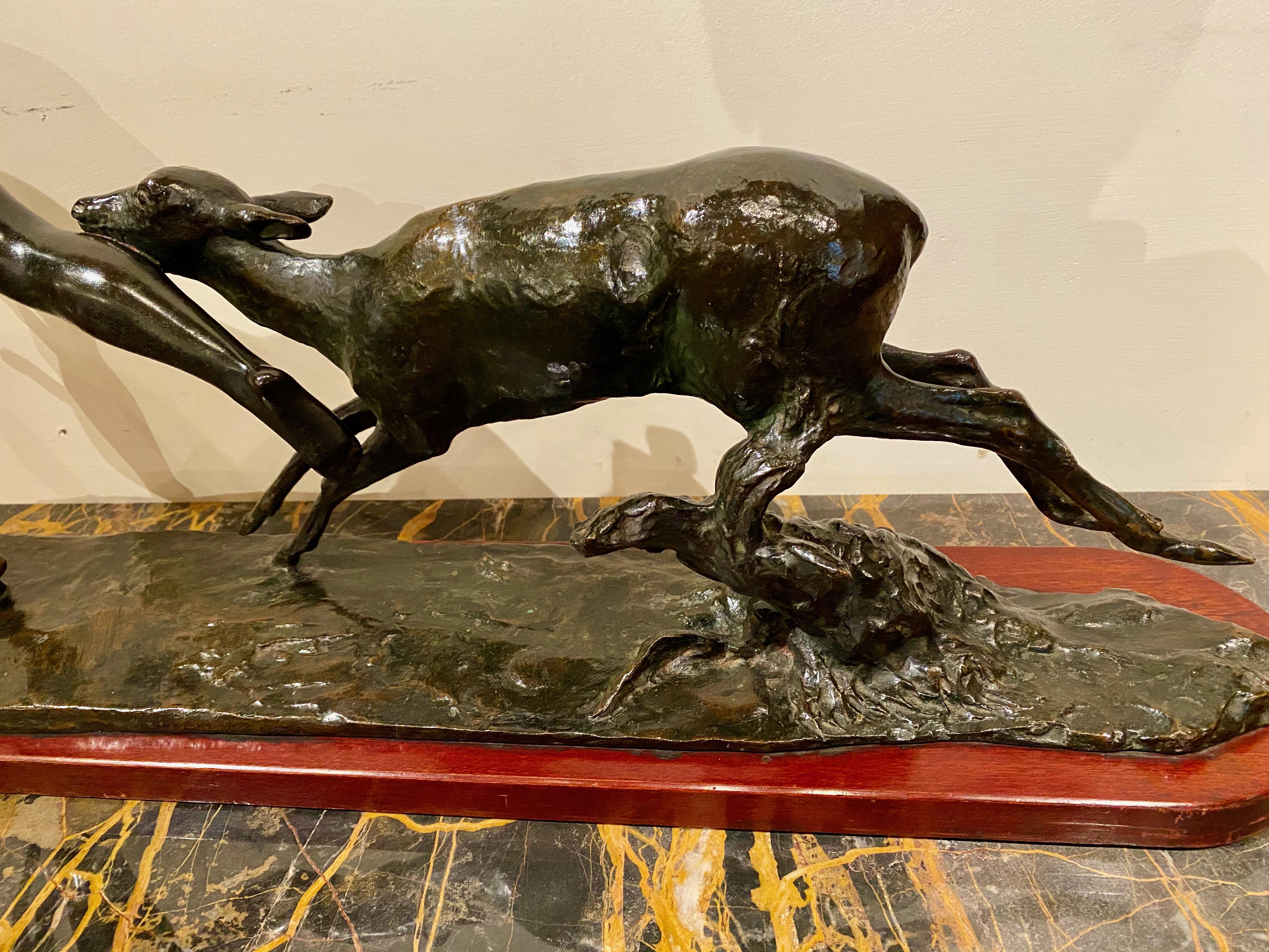 Ary Bitter Bronze Art Deco Sculpture Woman Running with Lambs Bronze For Sale 6