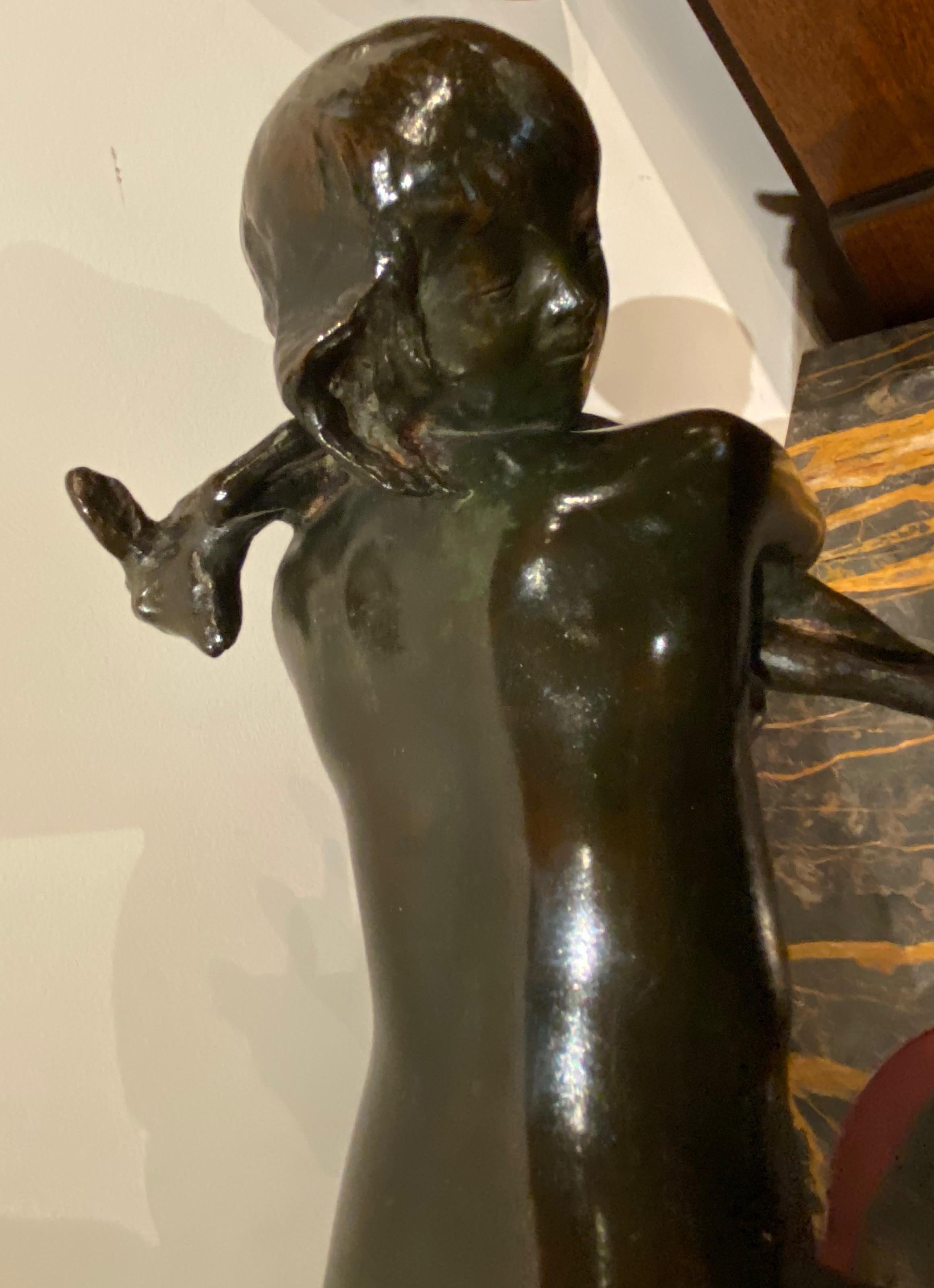 Ary Bitter Bronze Art Deco Sculpture Woman Running with Lambs Bronze For Sale 8