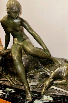 Ary Bitter Bronze Sculpture of Diana with 2 Greyhounds in Nature