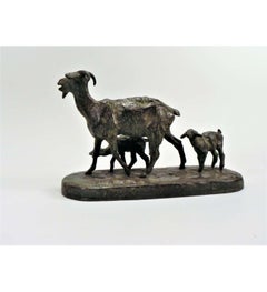 Bronze Goat Statue with her kids by Ary Bitter - (1883-1973)