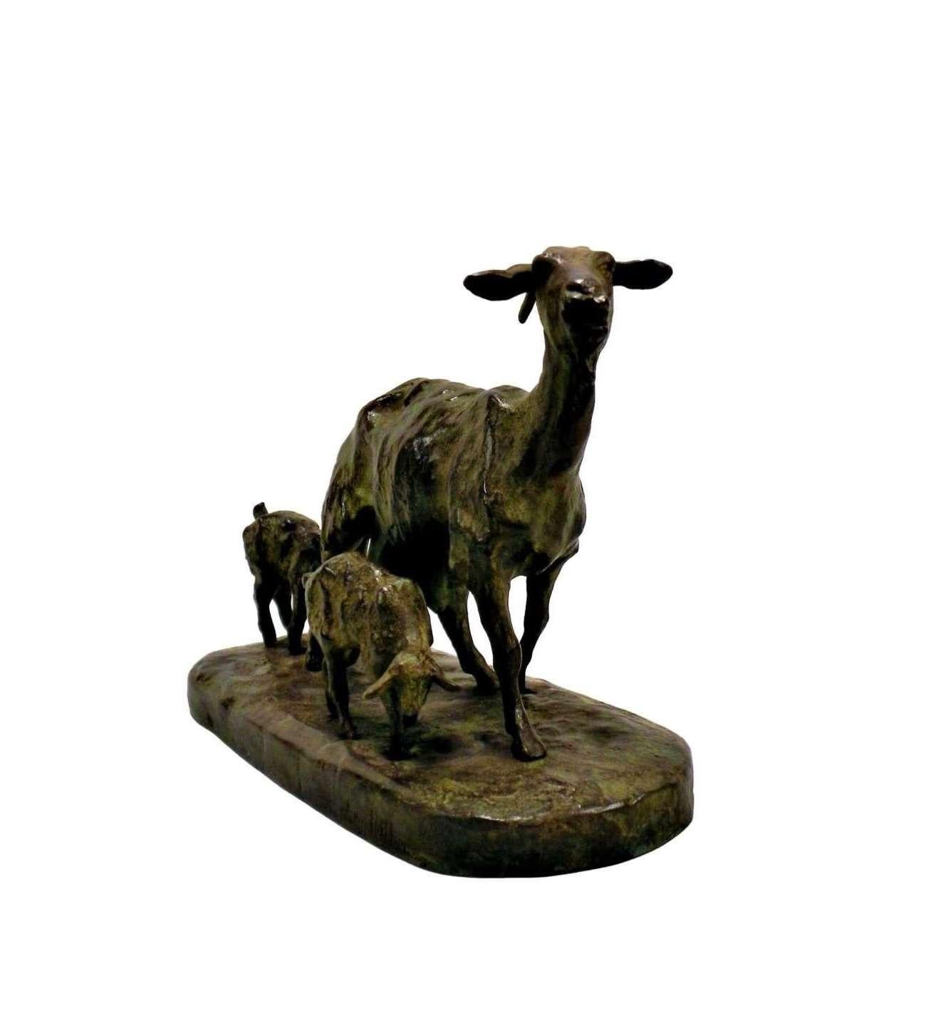 Bronze Goat Statue with her kids by Ary Bitter - (1883-1973) For Sale 4