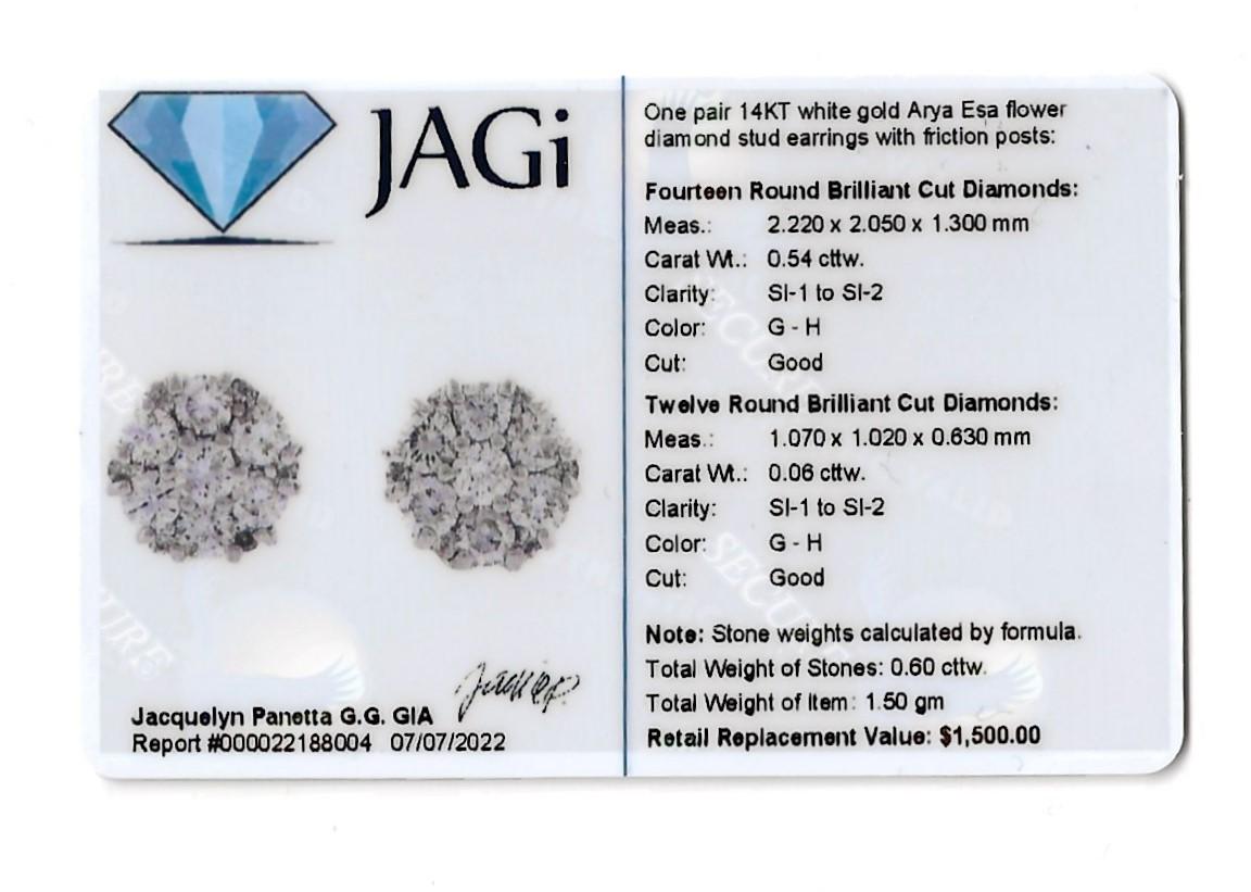 Arya Esa Diamond Flower Stud Pierced Earrings in 14 Karat White Gold 6