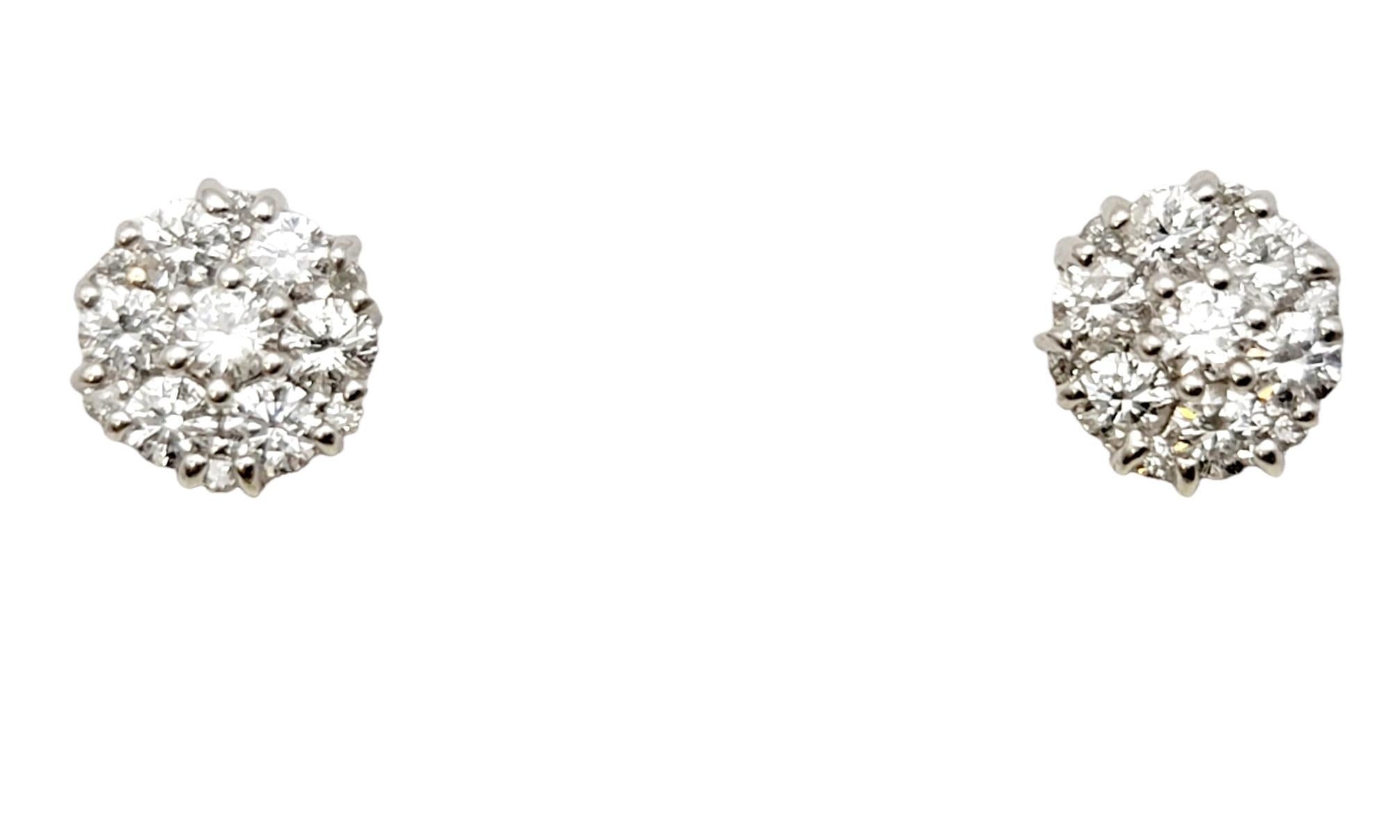 Contemporary Arya Esa Diamond Flower Stud Pierced Earrings in 14 Karat White Gold