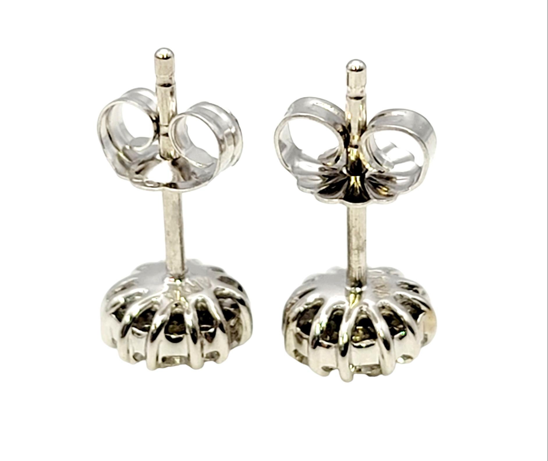 Round Cut Arya Esa Diamond Flower Stud Pierced Earrings in 14 Karat White Gold