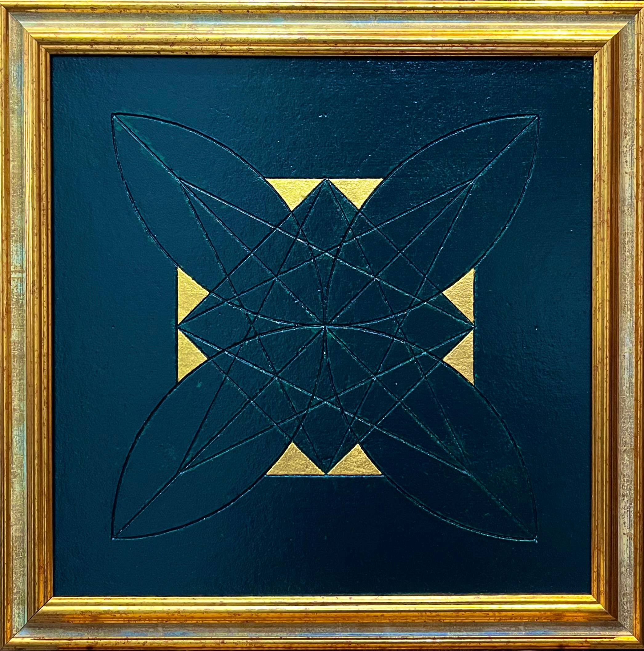 "Sacred Geometry of Sagittarius" - Casein and Gold on Engraved Wood - 40x40cm - Mixed Media Art by Aryana Gyselinck