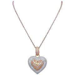 Arzani 18 Karat Rose and White Gold 7.63 Carat Diamond Heart Pendant