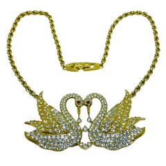 A&S ATTWOOD & SAWYER gold plated crystals swan love designer necklace