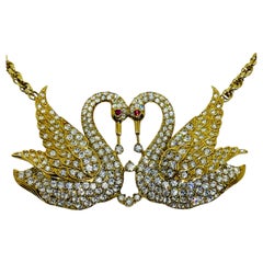 A&S ATTWOOD & SAWYER gold plated crystals swan love designer necklace