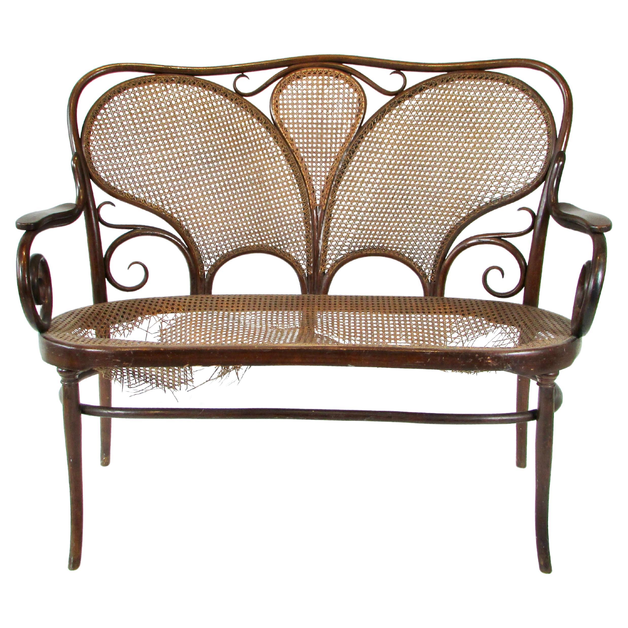 As Found J & J Kohn Turn of the Century Bentwood Settee Vienna For Sale