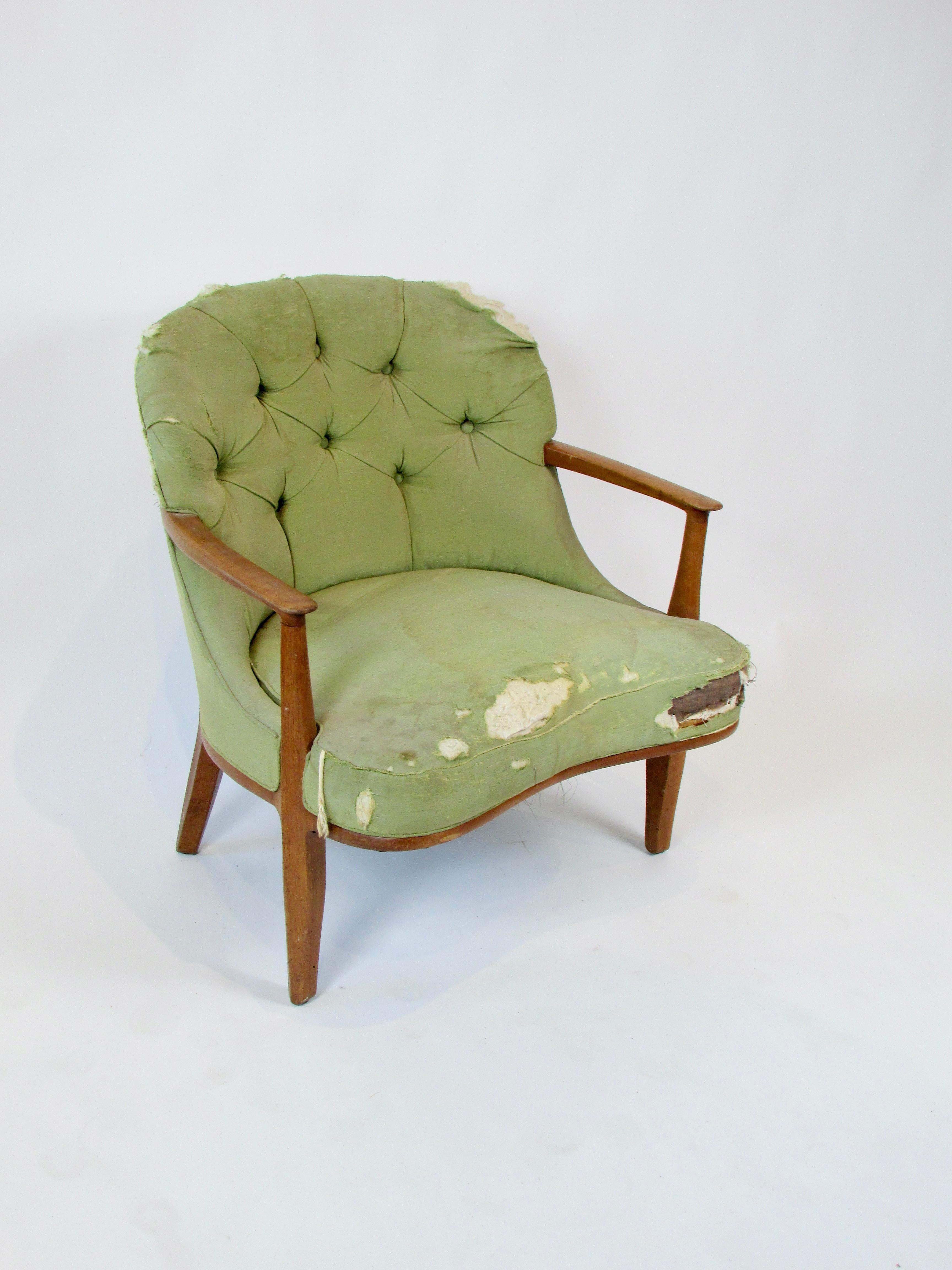 Mid-Century Modern As found  single Edward Wormley Dunbar wood trim Janus chair model 5705