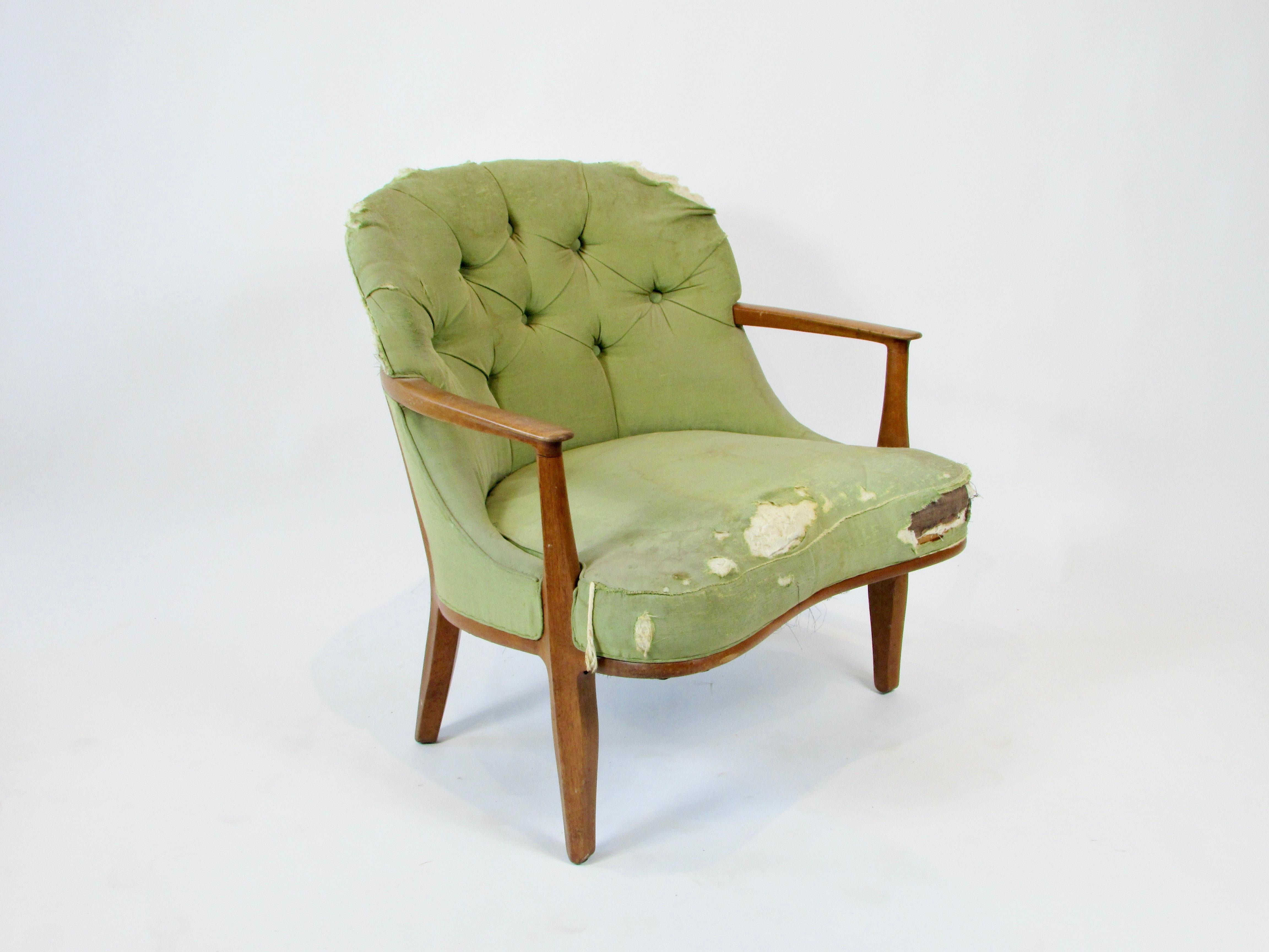 Upholstery As found  single Edward Wormley Dunbar wood trim Janus chair model 5705