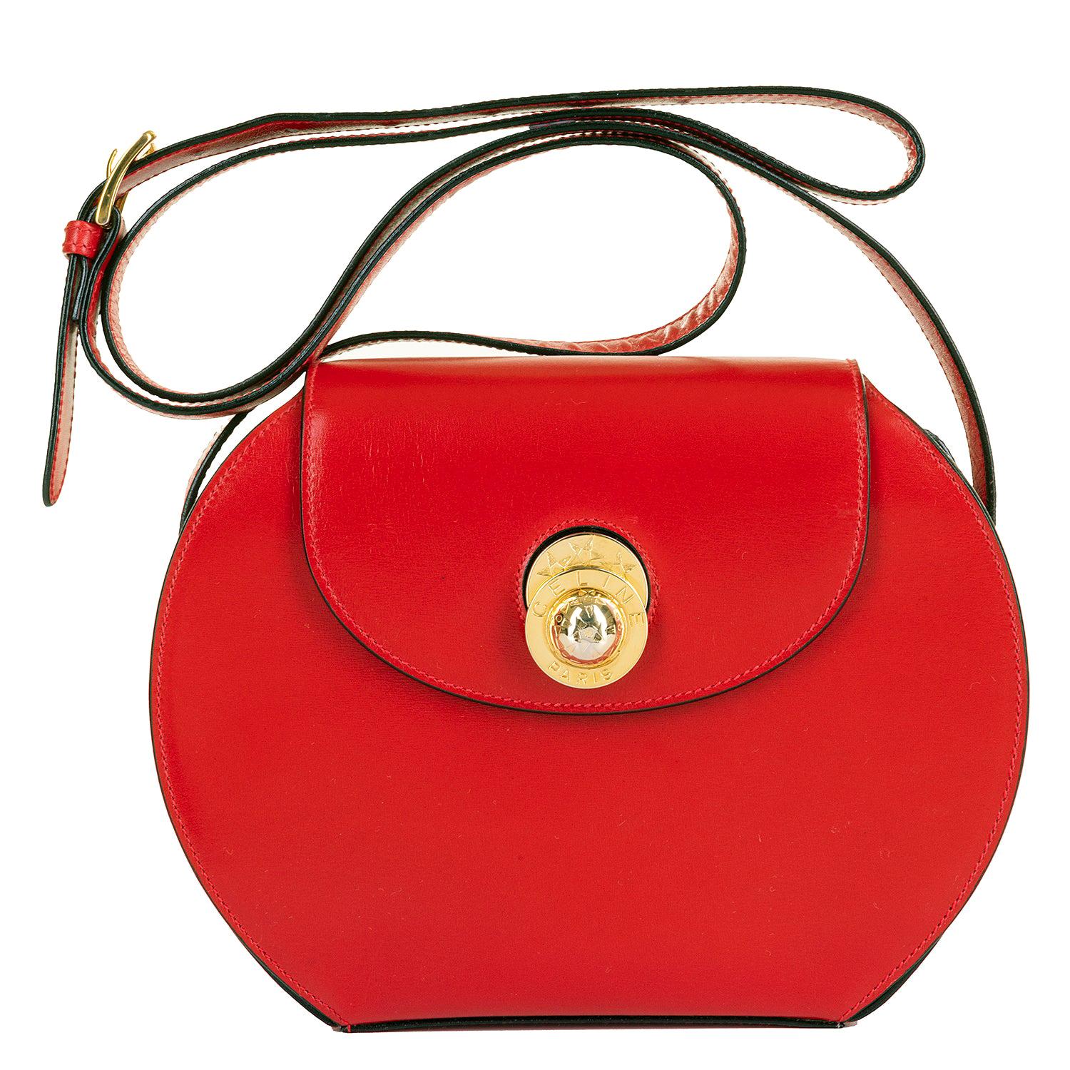 As New Celine of Paris Red Box Leather 'Star' Shoulder Bag with Gold Hardware For Sale