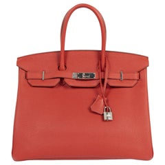 As New Hermes Birkin 35 Togo Rouge Vermillion PHW