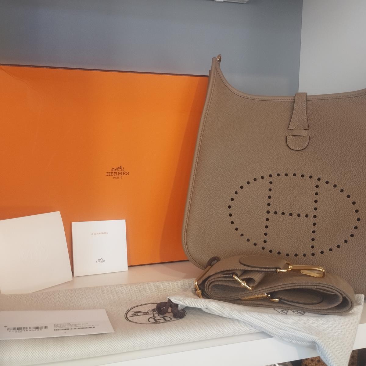 Prachtvolle Evelyne Poche III 29
Taurillon maurice leder
Beige de Weimar Farbe
Perforiertes H-Logo auf der Vorderseite
Riemen noch mit Kunststoff auf Metall
Vergoldetes Metall
Wildleder innen
Kommt mit Staubbeutel, Box, Karten und Schulranzen
Cm 29