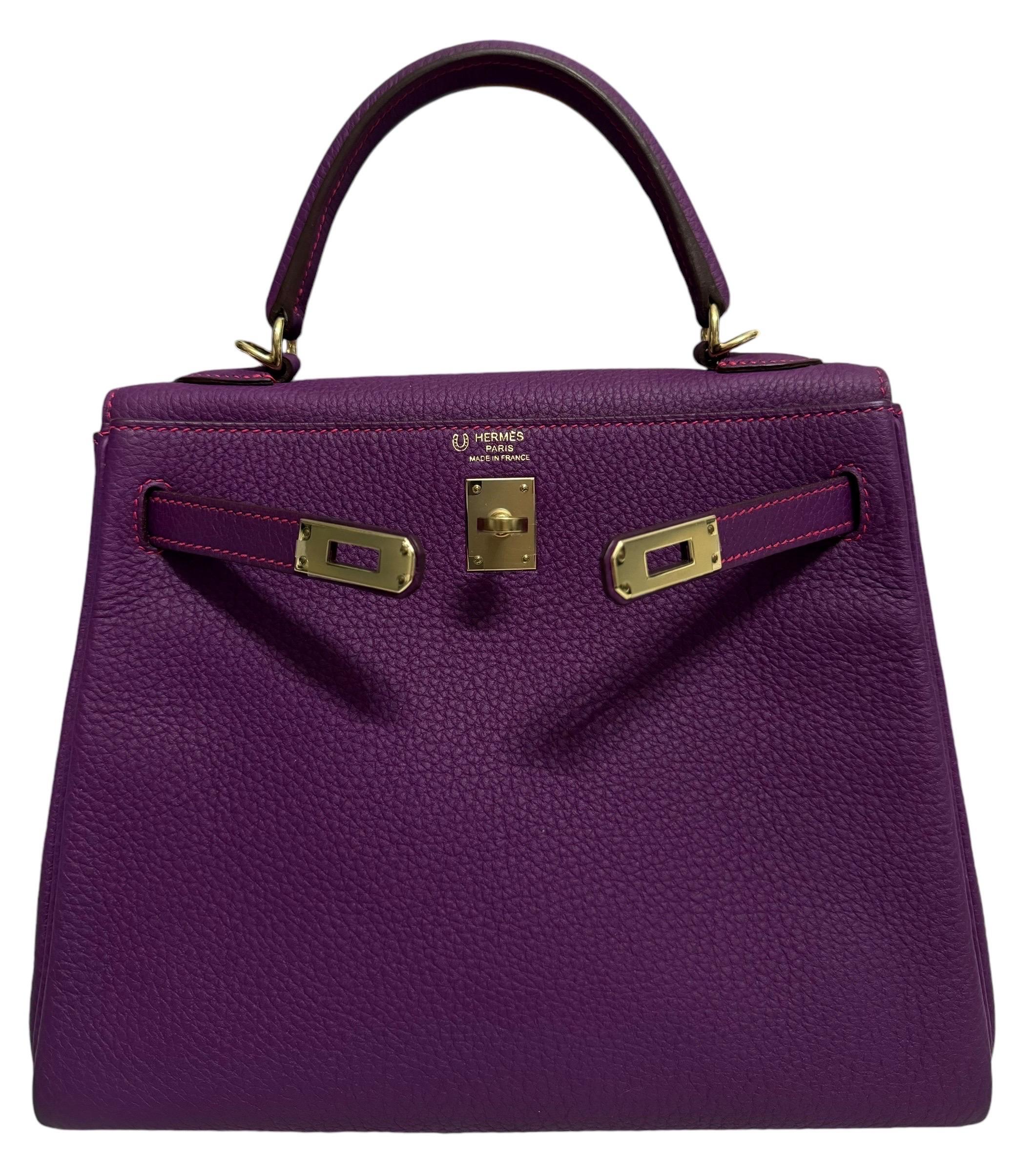As New RARE  Hermes Kelly 25 Special Order 1 of 1 Anemone Togo Leather For Sale 1