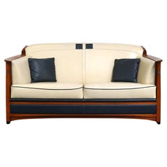 Retro As new white and blue leather Schuitema 2-seater sofa