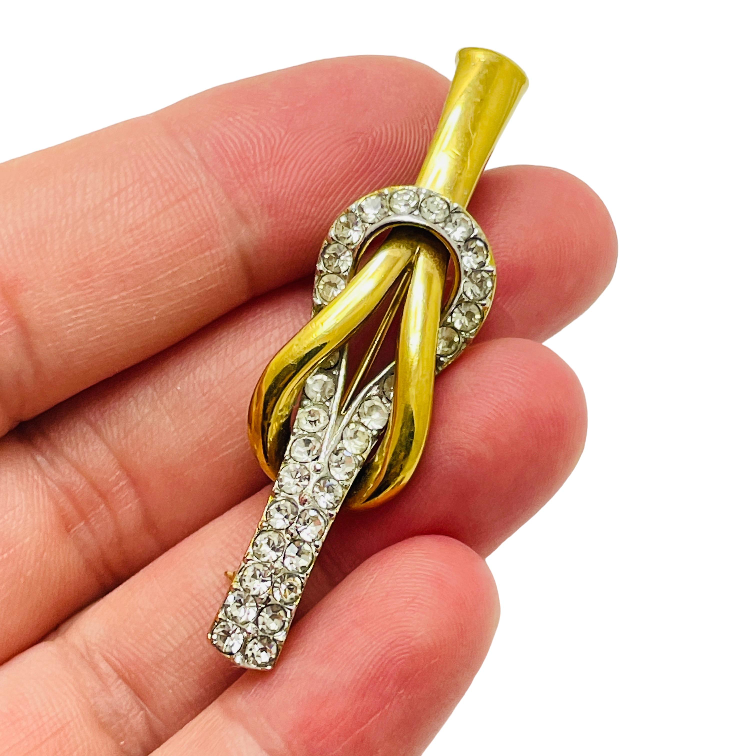 Women's A&S signed vintage gold rhinestone designer brooch For Sale