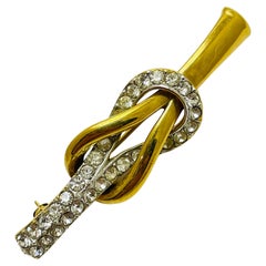 A&S signed vintage gold rhinestone designer brooch
