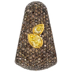 AS29 18 Karat Black Gold Bombee Pear Shaped Single Brown Diamond Earring