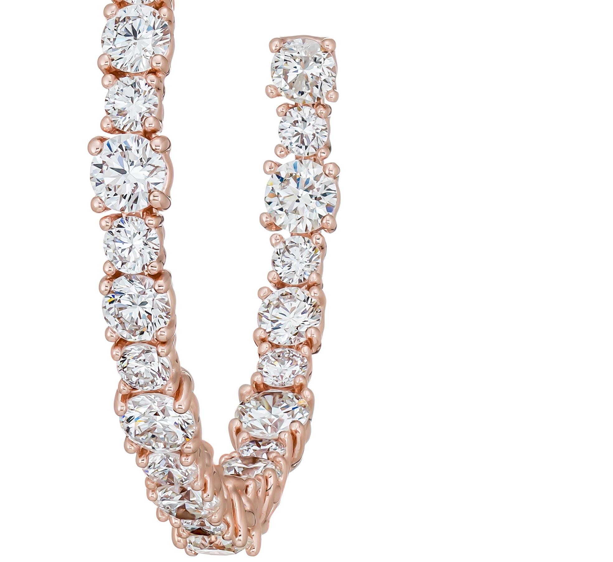 Round Cut AS29 18 Karat Pink Gold Round Diamond Small Hoop Earrings For Sale