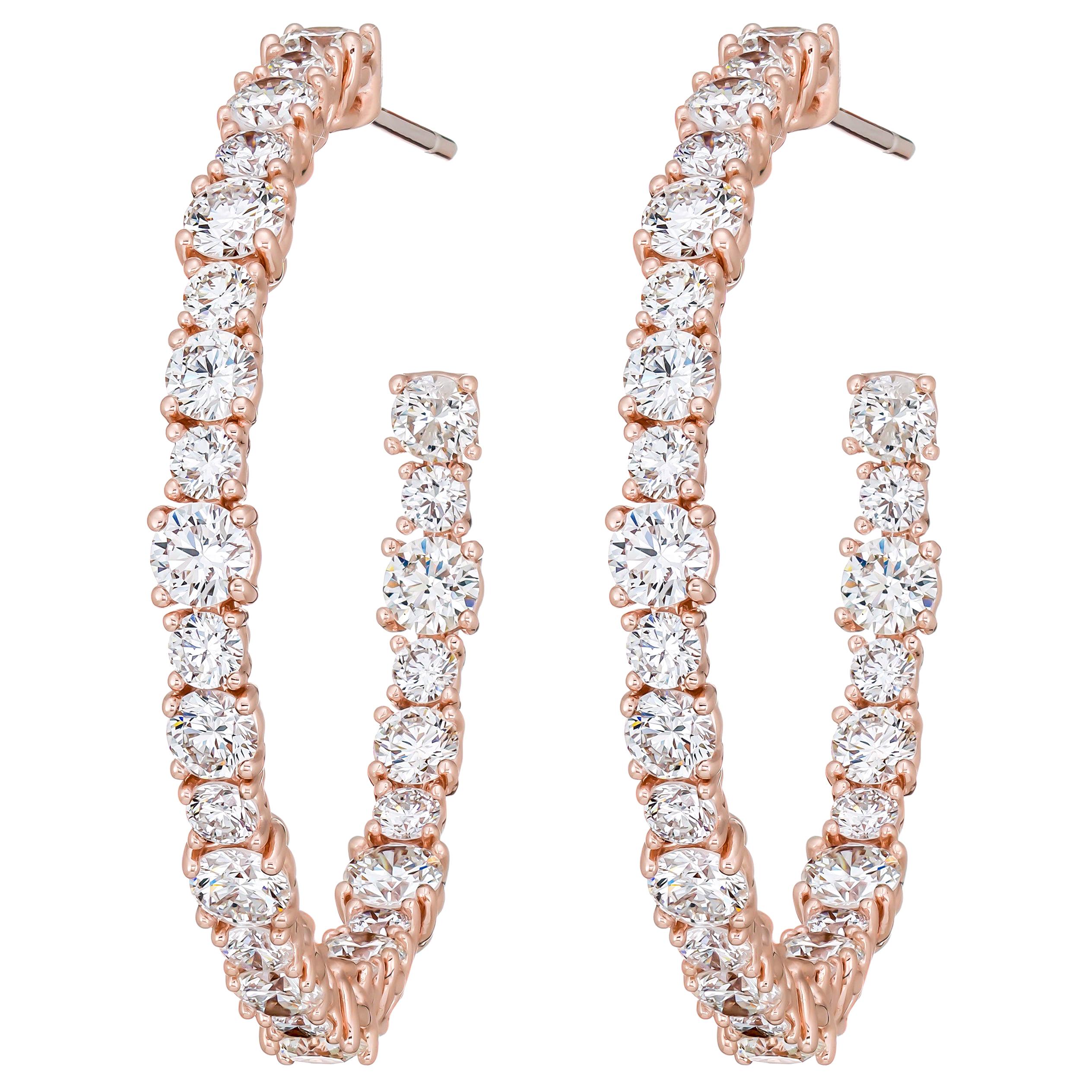 AS29 18 Karat Pink Gold Round Diamond Small Hoop Earrings For Sale