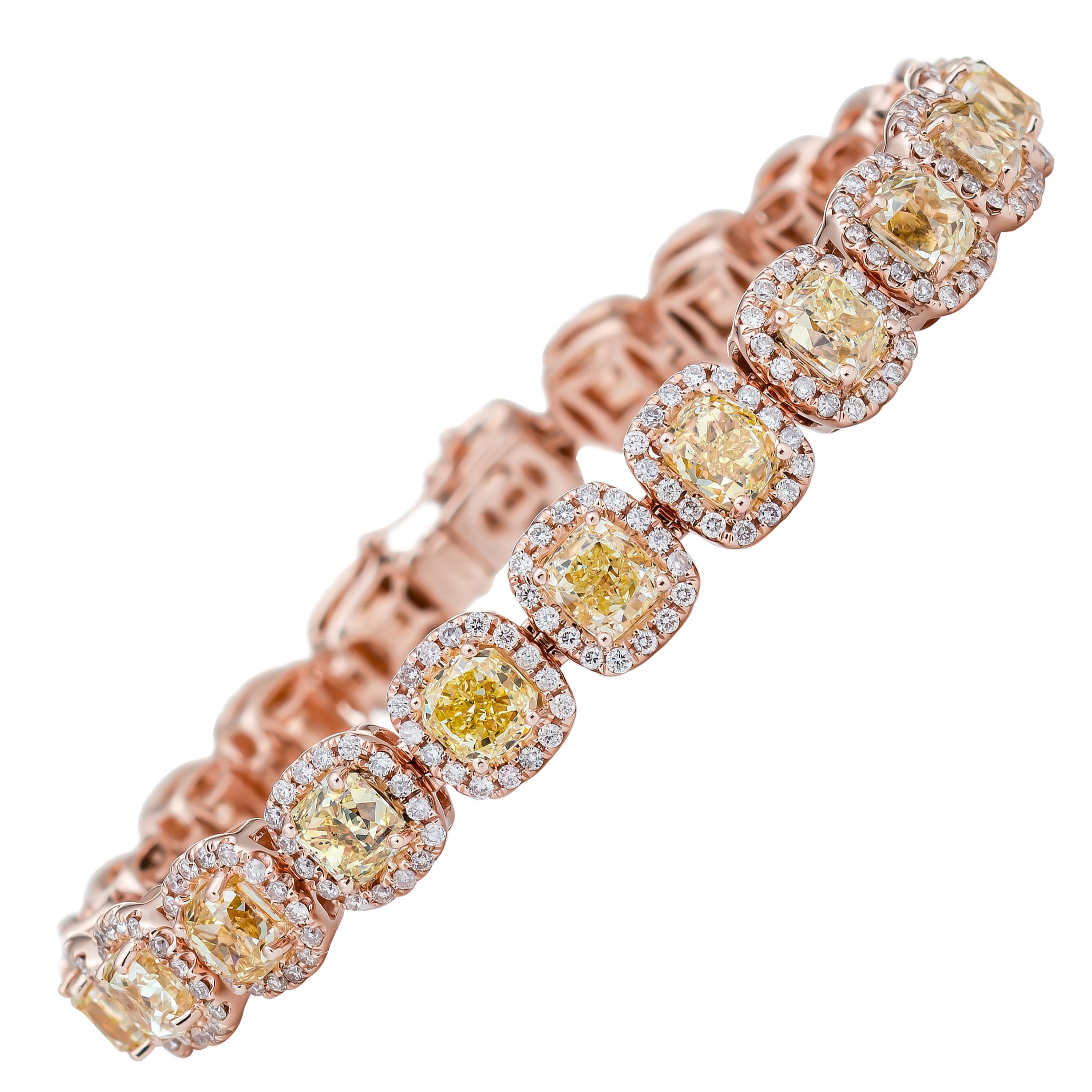 AS29 18 Karat Pink & Yellow Gold Natural Fancy Light to Yellow Diamond Bracelet For Sale