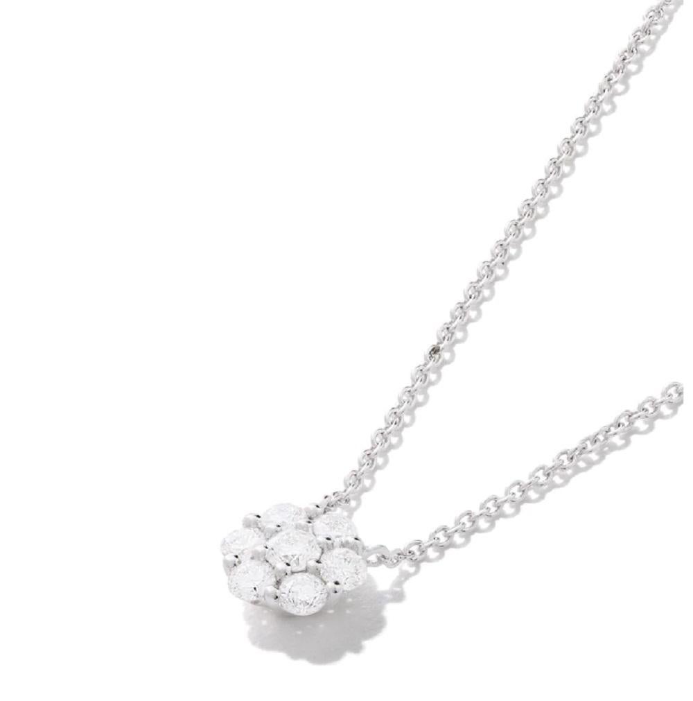 Round Cut AS29 18 Karat White Gold Essential Cluster Round Diamond 'Small' Necklace For Sale