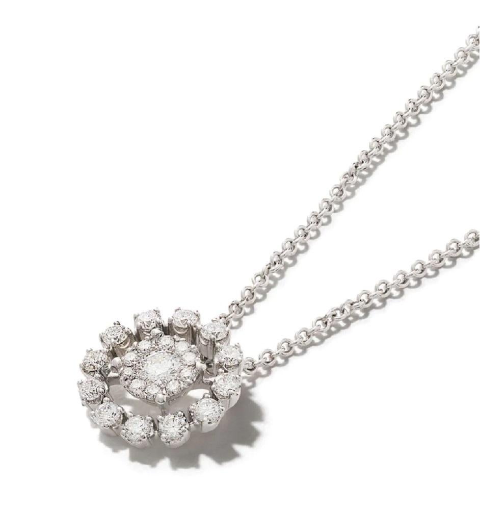 Round Cut AS29 18 Karat White Gold Essential Halo Cluster Round Diamond Necklace For Sale