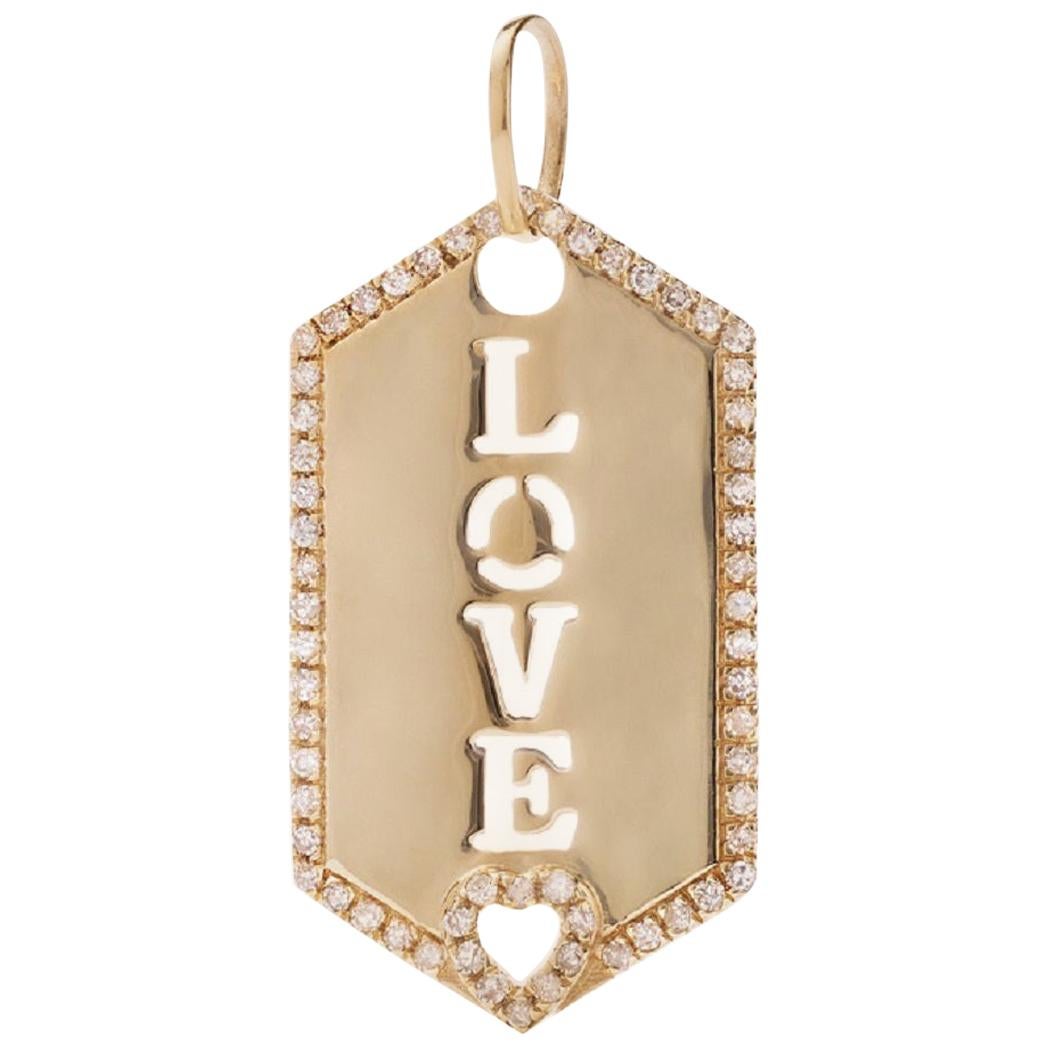 AS29 18 Karat Yellow Gold Pave Diamond Love Hex Pendant For Sale