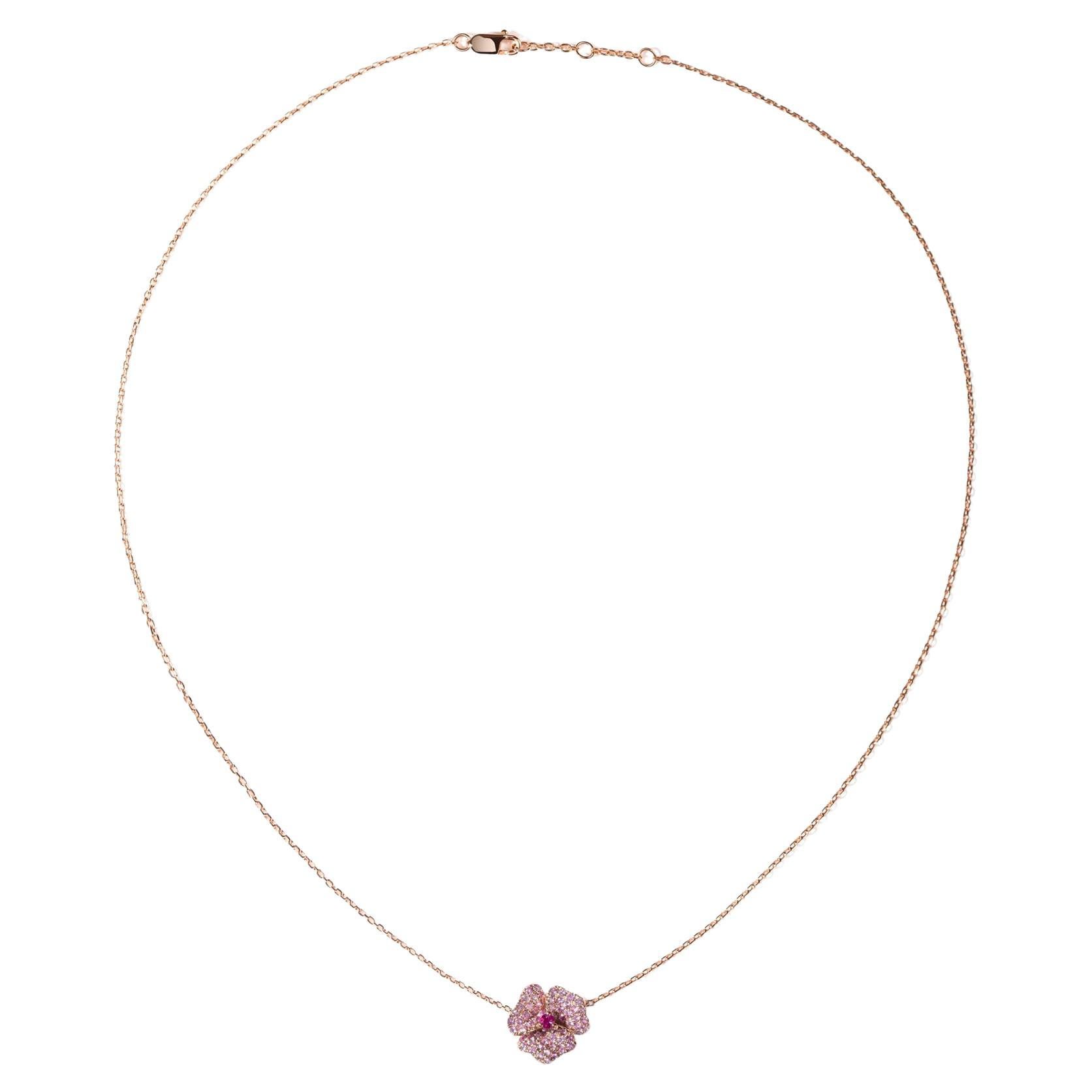 AS29 Collar Flor Flor Mini con Zafiros Rosa Claro en venta
