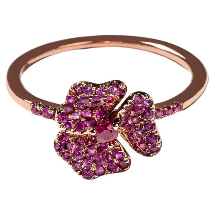 AS29 Bloom Mini Flower Ring with Dark Pink Sapphires For Sale