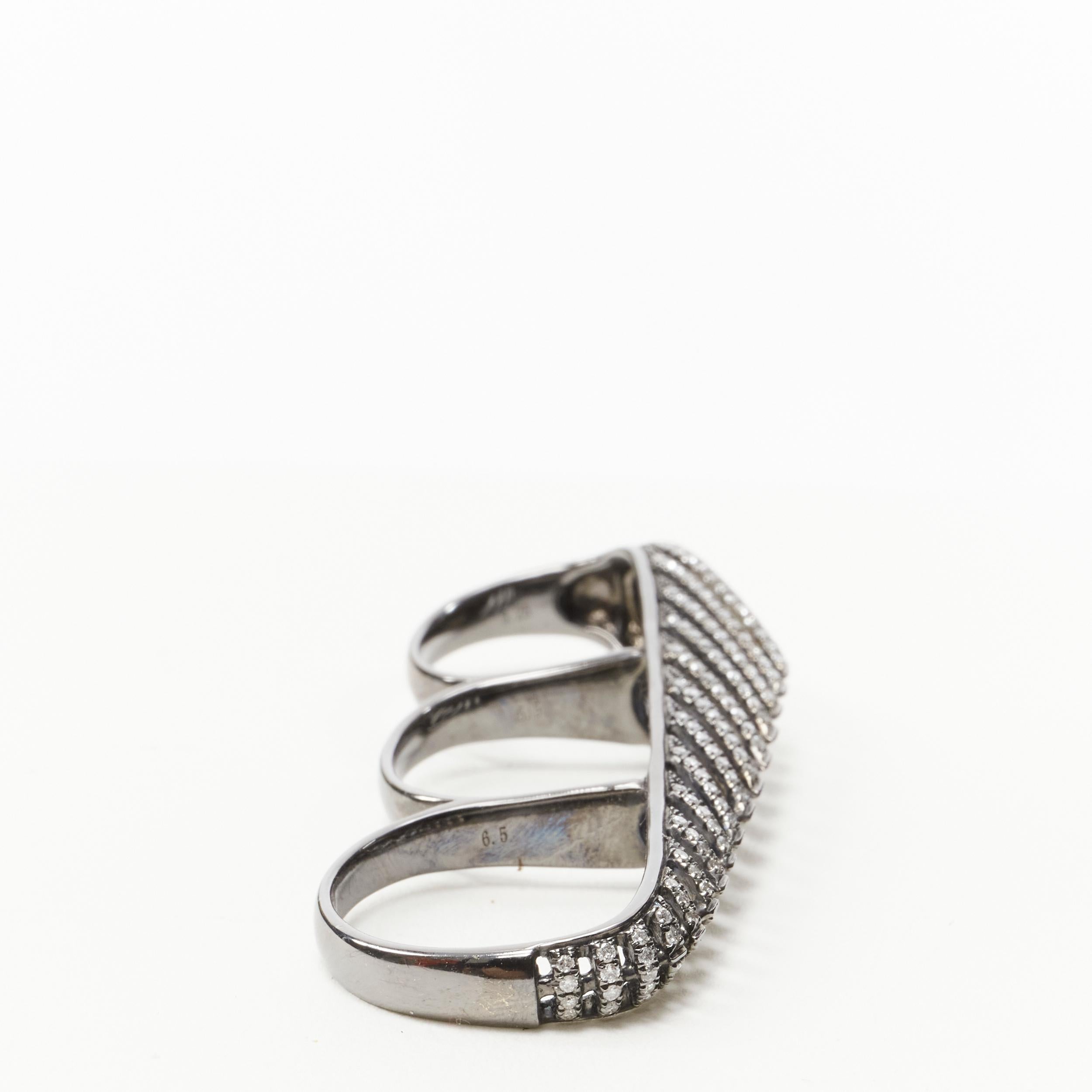 Gray AS29 Spine 18k white gold 1.1 carat white diamond 3 finger ring For Sale
