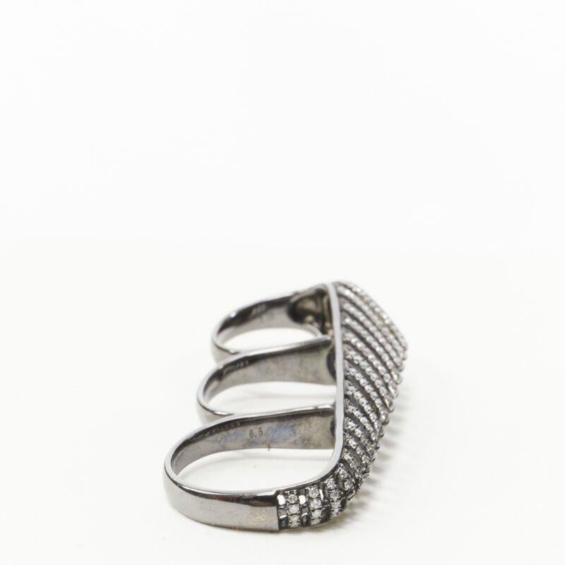AS29 Spine 18k white gold 1.1 carat white diamond 3 finger ring In Excellent Condition For Sale In Hong Kong, NT