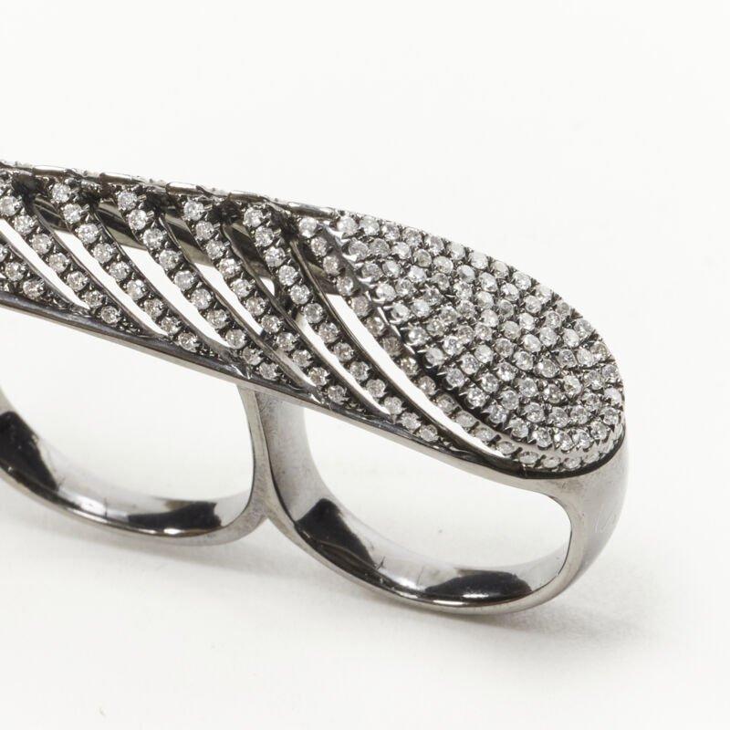 AS29 Spine 18k white gold 1.1 carat white diamond 3 finger ring For Sale 2