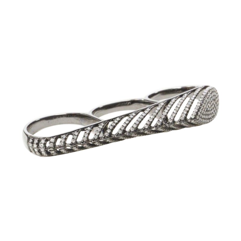 AS29 Anillo de oro blanco de 18 quilates con 3 dedos de diamante blanco de 1,1 quilates en venta