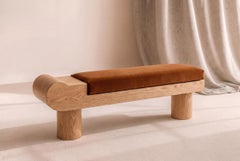 Asa Bench – Sculptural Oak Bench with Kravet Upholstery