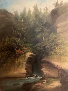 Hudson River Region Gemälde "Natural Bridge", aufgelisteter Künstler Asa Warren, um 1880