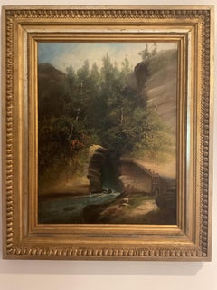 Pintura de la región del río Hudson "Puente natural", artista catalogado Asa Warren, hacia 1880