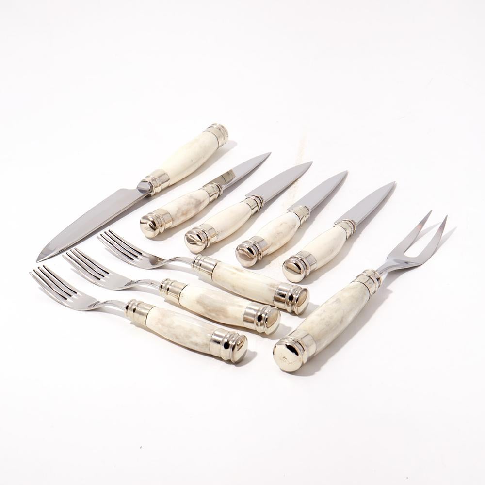 Asado Carving Set , Polished Horn & Alpaca Silver In New Condition For Sale In Buenos Aires, AR