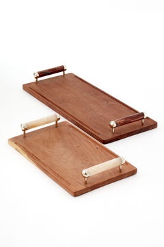 Asado Large Rectangular Tray, Cream Onyx, Carob Wood & Silver Alpaca