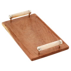 Asado Large Rectangular Tray, Cream Onyx, Carob Wood & Silver Alpaca