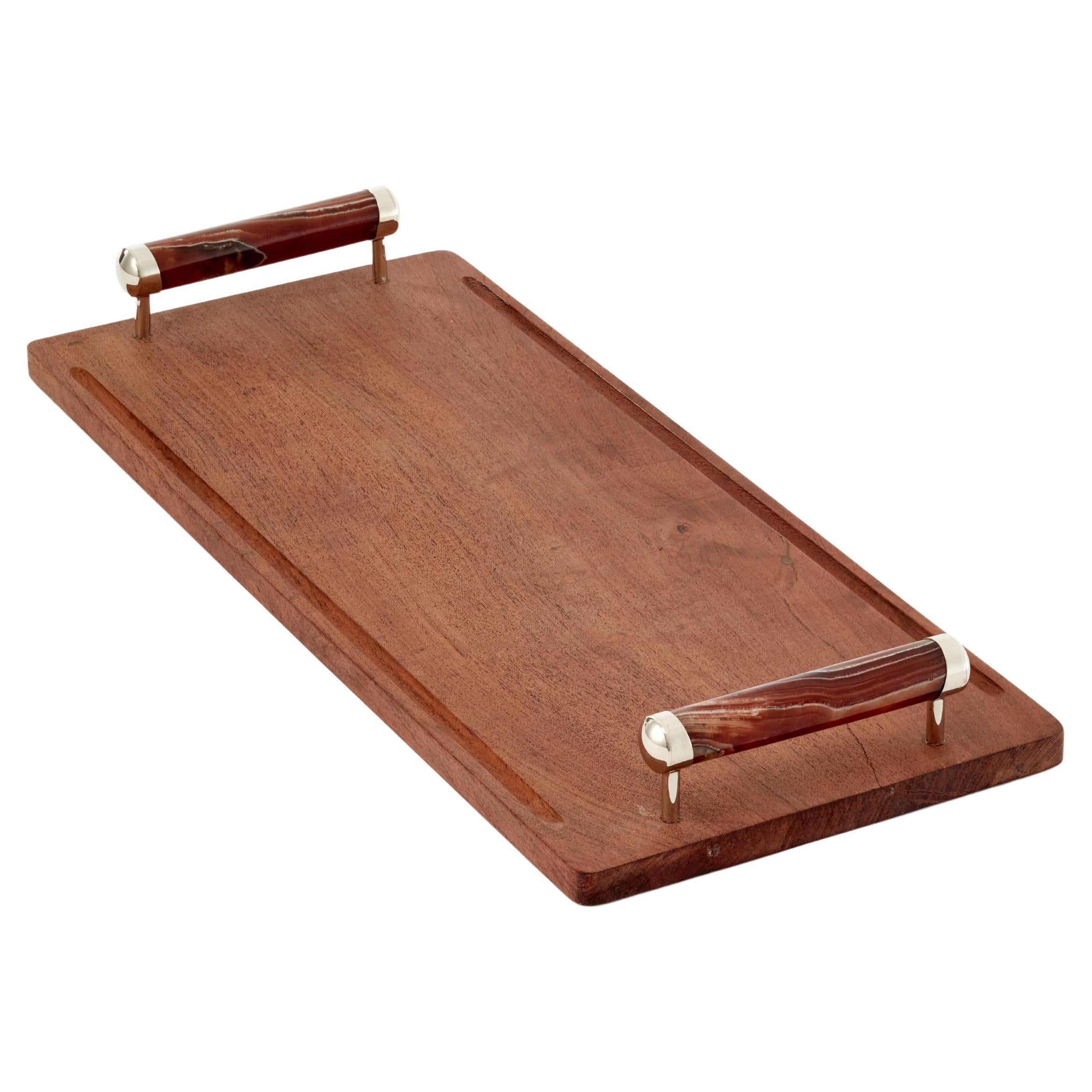 Mittelgroßes rechteckiges Tablett von Asado, Onyx Bordeaux, Carob-Holz und Silber-Alpaka