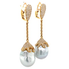 ASBA Collection Or Jaune 18kt Perle Baroque des Mers du Sud Blanche et Diamants Pavés