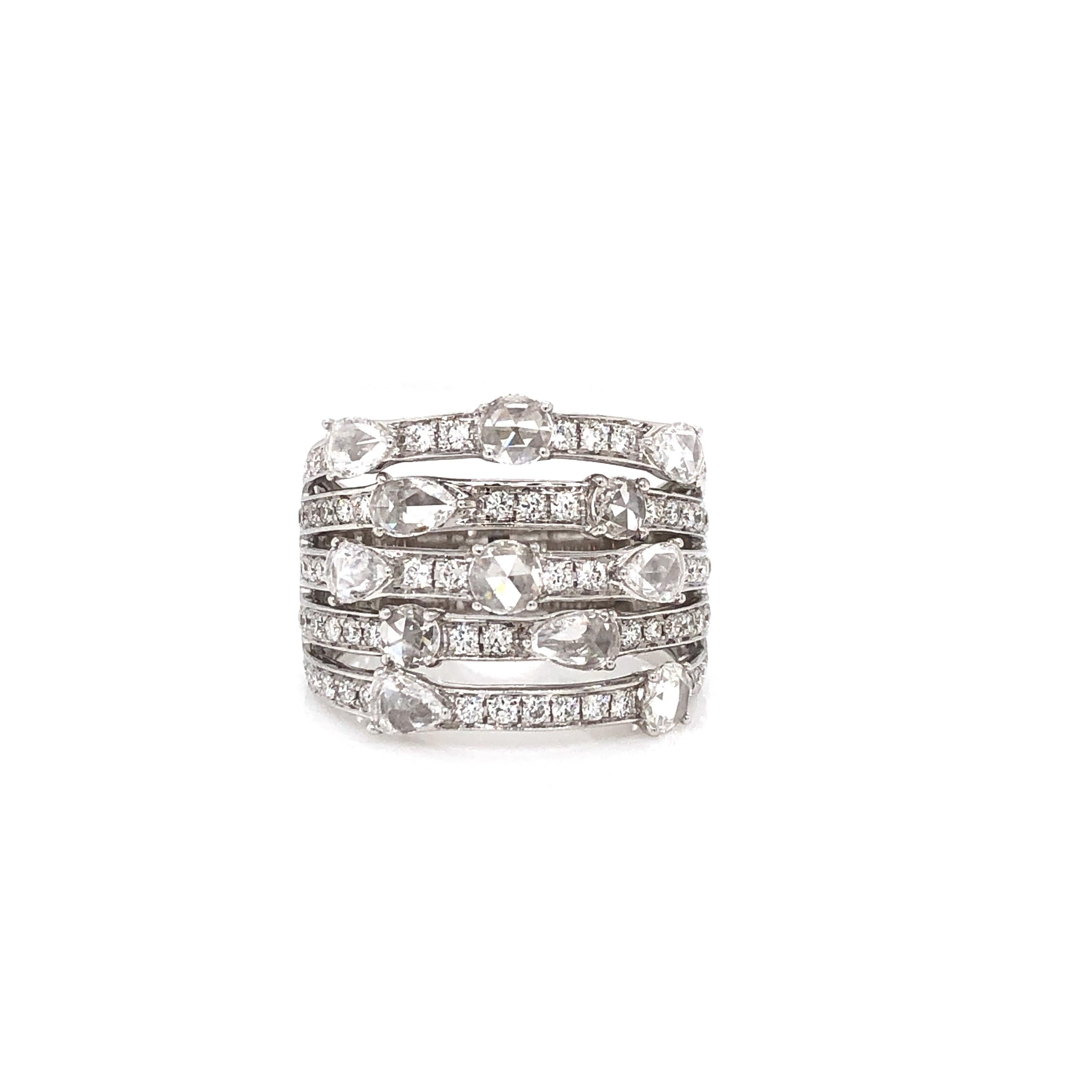 Women's ASBA Collection 5 Row Band Rose and Brilliant Cut Diamonds 1.84 cts. t.w. 18k For Sale