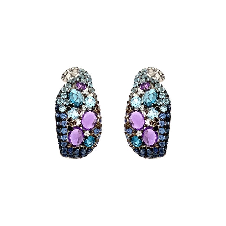 ASBA Collection Blue Sapphire, Amethyst, Topaz Ombre and Diamond Hoop ...