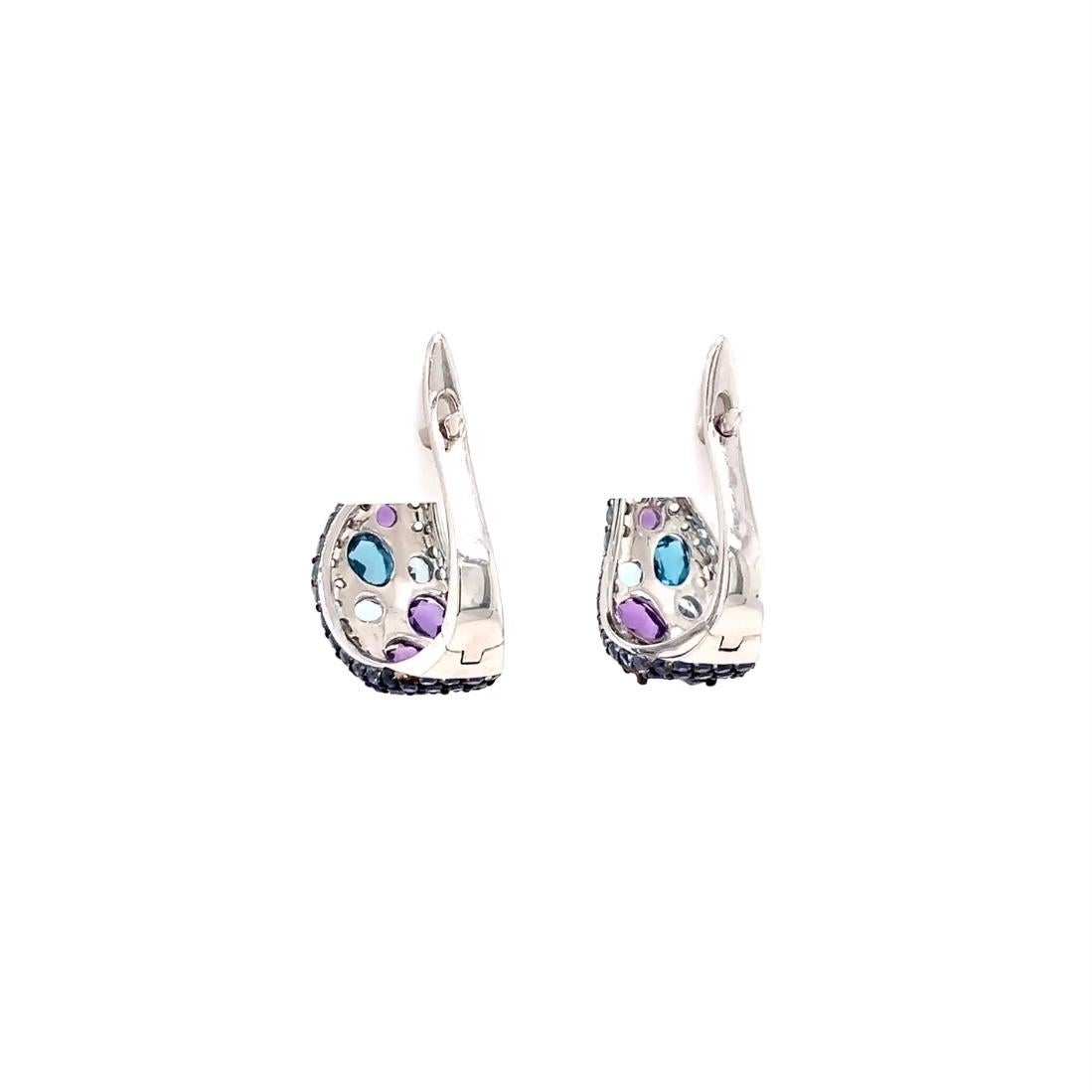 ASBA Collection Blue Sapphire, Amethyst, Topaz Ombre and Diamond Hoop Earrings For Sale 2