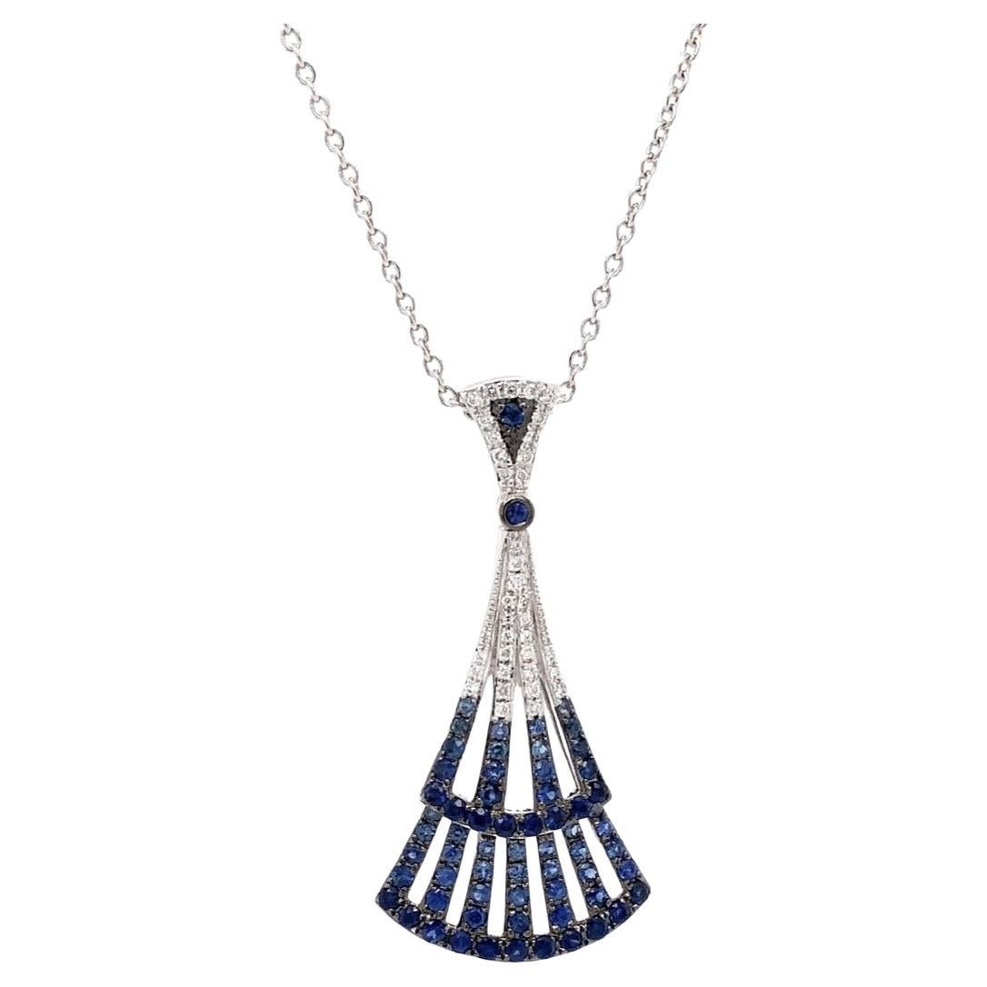 ASBA Collection Blue Sapphire and Diamond Paved Lavalier Pendant in 14 Karat For Sale