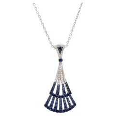 ASBA Collection Blue Sapphire and Diamond Paved Lavalier Pendant in 14 Karat