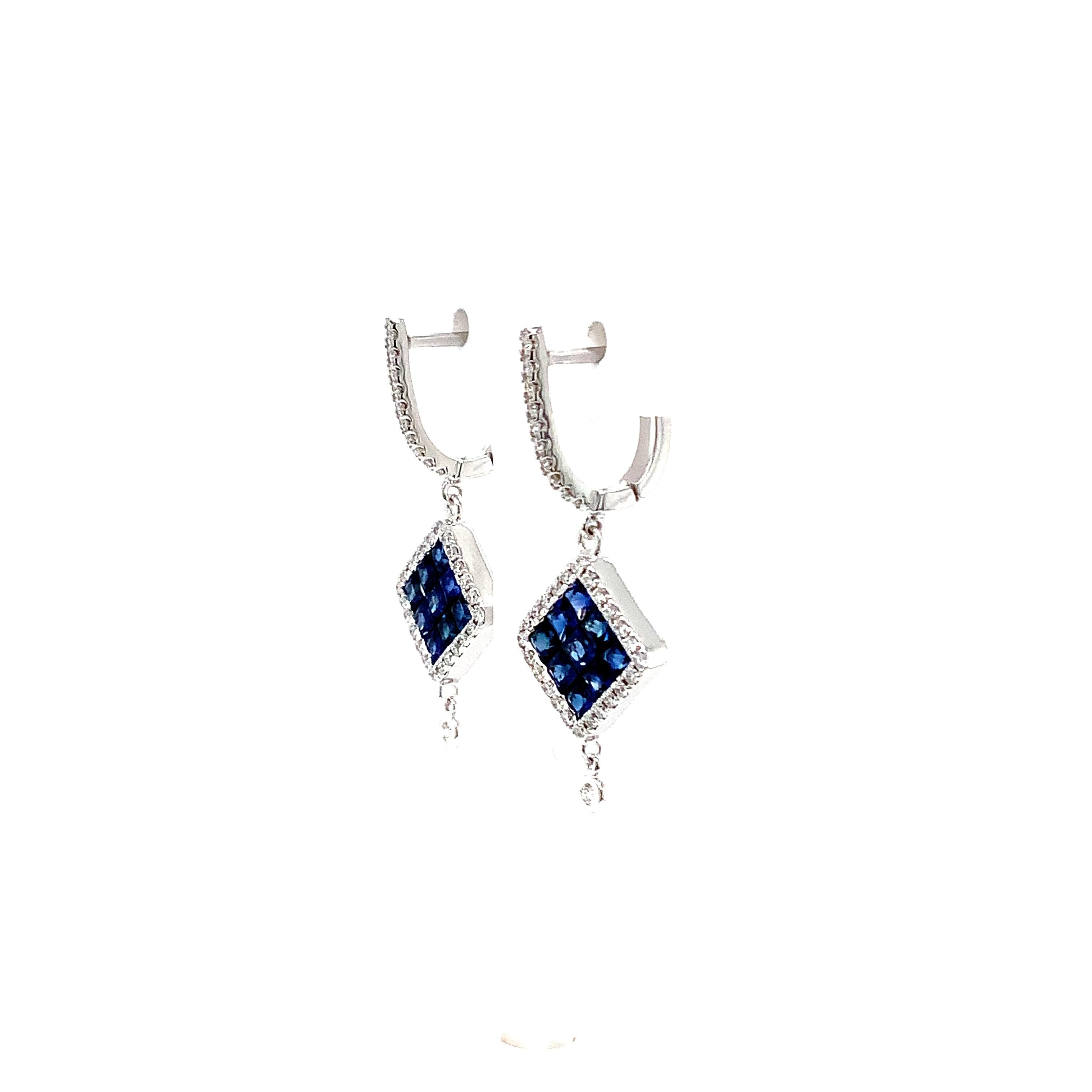 Women's ASBA Collection Ceylon Blue Sapphire Princess Cut Invisibly Set and Diamond Drop For Sale